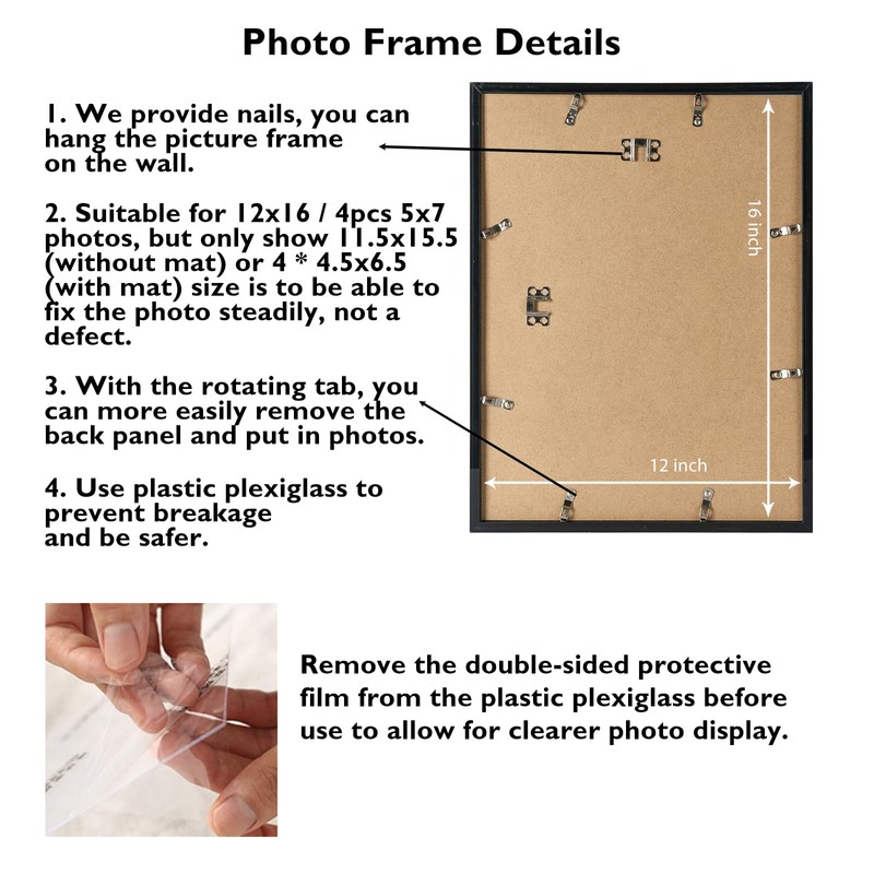 JCJMY 12x16 Picture Frame, 5x7 Collage Picture Frame, Display 4