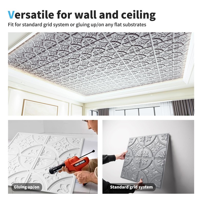 Art3d Drop Ceiling Tiles 2x2, Glue-up Ceiling Panel, Fancy Classic