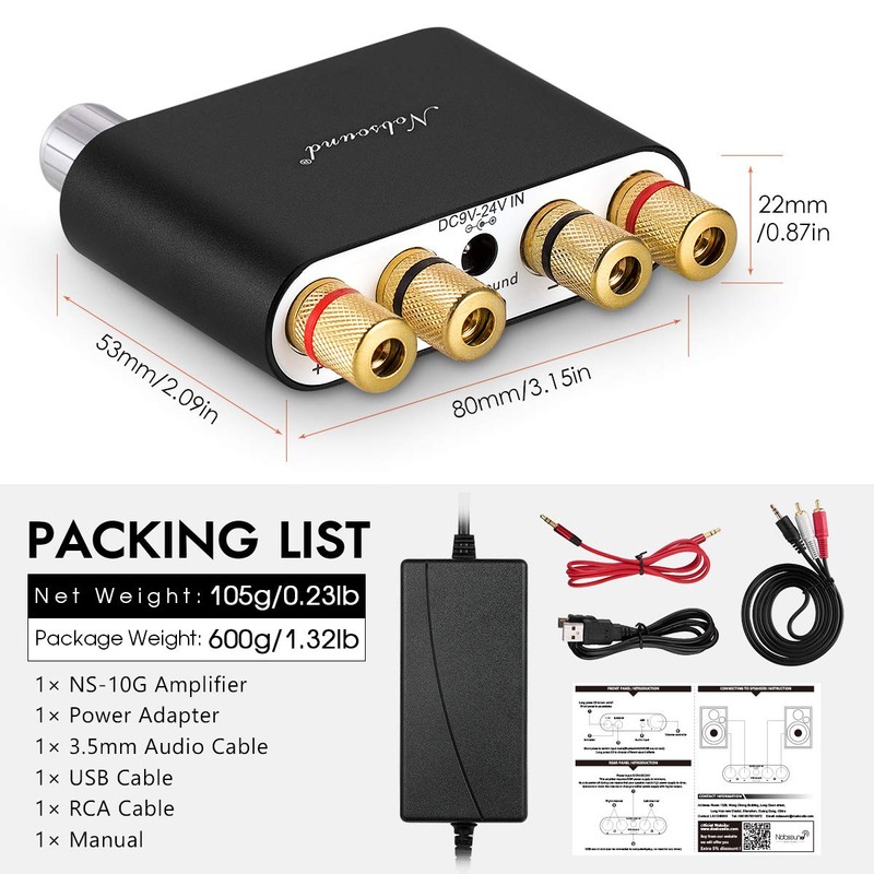 Nobsound NS-10G Bluetooth 5.0 2 Channel Power Amplifier HiFi Stereo