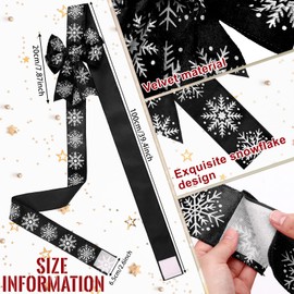 Knitgrip 6 Pcs Christmas Cabinet Bows Velvet Door Ribbon Large Winter Festive Ribbons and Bows Snowflake Pattern Christmas Decorations for Cabinets Furniture Kitchen Party Supplies,79 Inch (Black)
