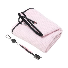 PATIKIL 20"x16" Tri-Fold Golf Towels, Microfiber Waffle Pattern Golf Bag Towels Soft Fiber Brush Tool Kit with Club Groove Cleaner for Golf Lovers, Pink