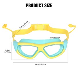 Swimming Goggles, Unisex Anti-Fog Swimming Goggles for Children, Diving Goggles with Earplugs, Nose Clip, UV Protection, Wide Vision Children's Goggles for Children, Boys, Girls (Yellow)