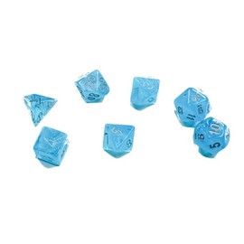 Sky Luminary Mini Dice with Silver Numbers 10mm (3/8in) Set of 7 Chessex
