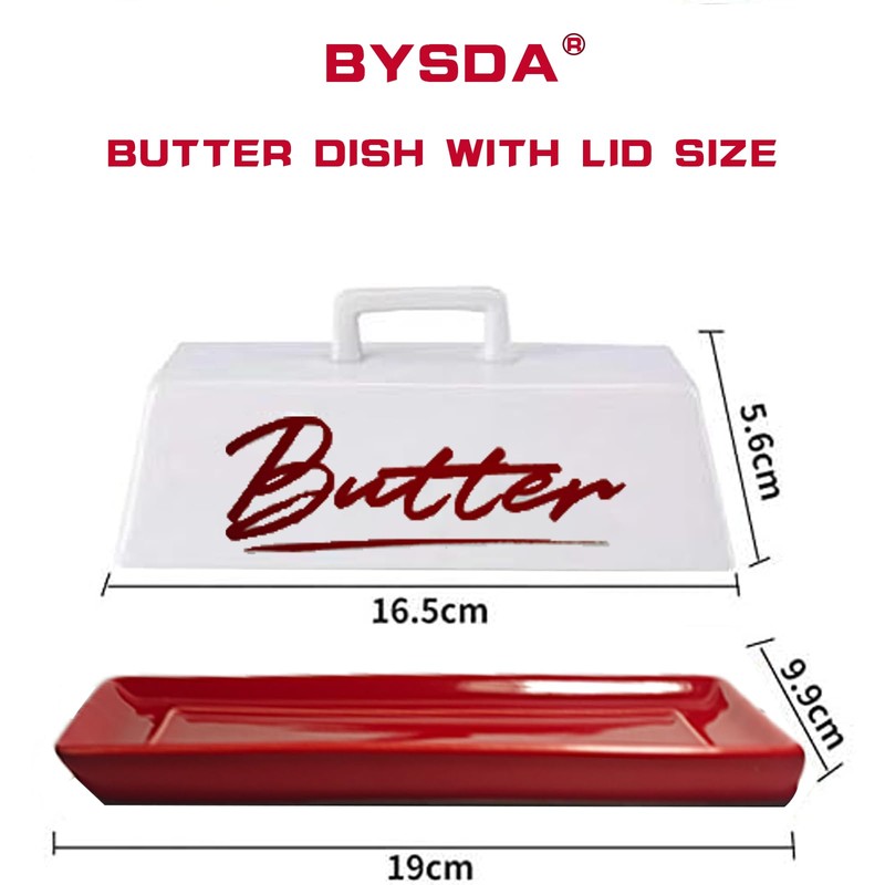 Ceramic Butter Dish with Lid, Red Butter Dish with Lid