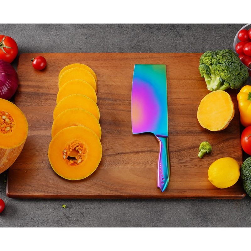 WELLSTAR Rainbow Meat Cleaver, 7 inch Iridescent Chinese Meat Vegetable