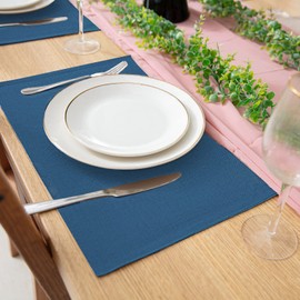 Linen Fabric Placemats Set of 4, Machine Washable, Heat Resistant, Wrinkle Free, Thick Polyester Kitchen Place Mats for Dining Table (Navy Blue)