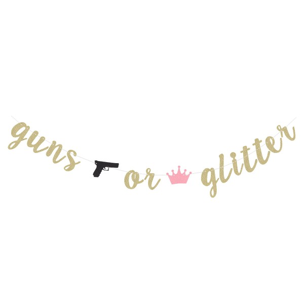 Gold Paper Guns or Glitter Garland for Boy or Girl Gender Reveal Party Baby Shower Decorations Bunting Backdrops