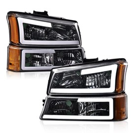 PIT66 LED Headlights, Compatible with 2003-2006 Chevy Silverado 1500 2500 3500 HD 2003 2004 2005 2006, Compatible with 2003-2006 Chevy Avalanche 1500 2500(Clear Lens Amber Corner(C LED Style))