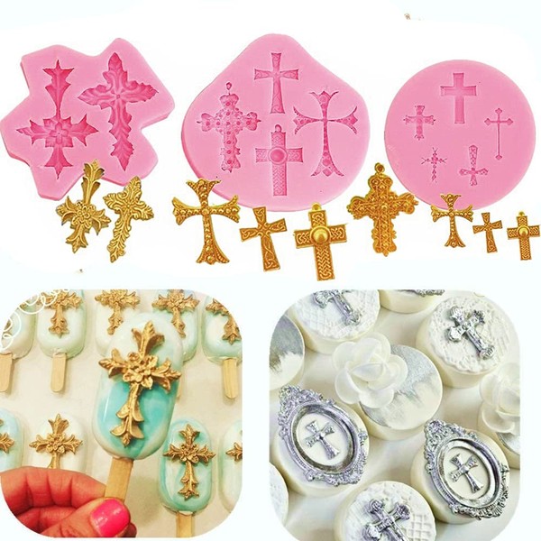 JeVenis JeVenis 3 PCS Baptism Cake Decorations Cross Cake Mold