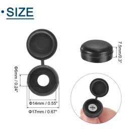 Sourcing Map 100Pcs Black PVC Screw Caps, 6mm/0.24" ID Screw Snap Covers Washer Flip, PVC Hinged Screw Cover Caps