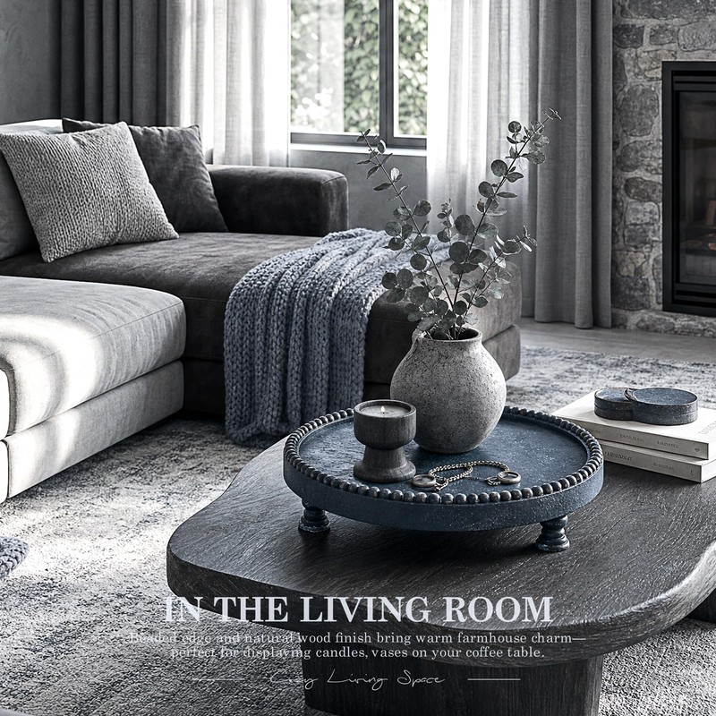 Beaded Wood Riser: Round Display Stand for Rustic Room Decor,