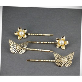 Perfect Hairstyle with Our Hair Accessories - Butterfly Flower 4 Gold Bobby Bobbi Pins Bead Clip Barrette Hairpin Accessory Fashionable Hair Accessory Hair Jewelry Accessories for Lady Women