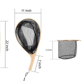 GAOMON Curved Handle Trout Fishing Net, Fly Fishing Landing Net, Black Polyester Net, 13 in Deep Fishing Net for Trout, Freshwater Fishing Landing Net, Small Mesh Fishing Net