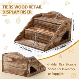 Yousoontic Wooden Retail Display Stand - 3 Tier Farmhouse Risers for Decor, Portable Table Display Racks for Craft Vendor Countertop, Soap, Candy, Cupcakes, Jewelry