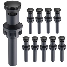 Hibbent 10 Pack Universal Bathroom Sink Drain Stopper, Pop Up Drain Strainer with Overflow, Push and Seal Sink Plug with Basket for Lavatory Vanity Vessel, Anti-Clogging Strainer, Matte Black
