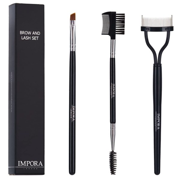 Eyebrow and Eyelash Tools by Impora London - Shape, Groom, Define - Angled Liner Brush, Spoolie, for Lash and Brows