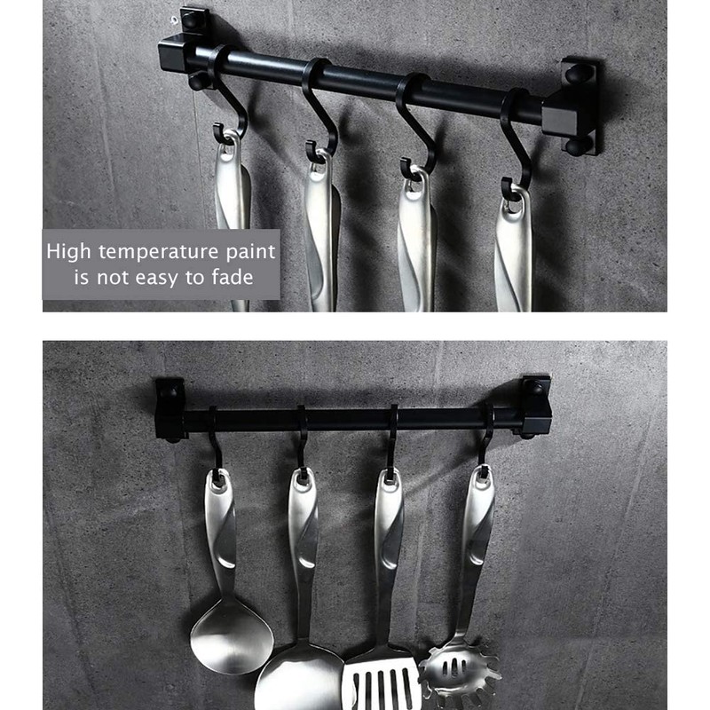 Smallboutique Black Aluminum Utensil Holder Rack, Wall Mounted Hanging Rack
