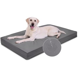 Vonabem Outdoor Waterproof Dog Bed Washable, XL Large Crate Pad 42 inch, Cooling Leather Wipeable Pet beds with Removable Cover, Foam Orthopedic Anti-Slip Kennel Pads Reversible, 41"x27" Grey