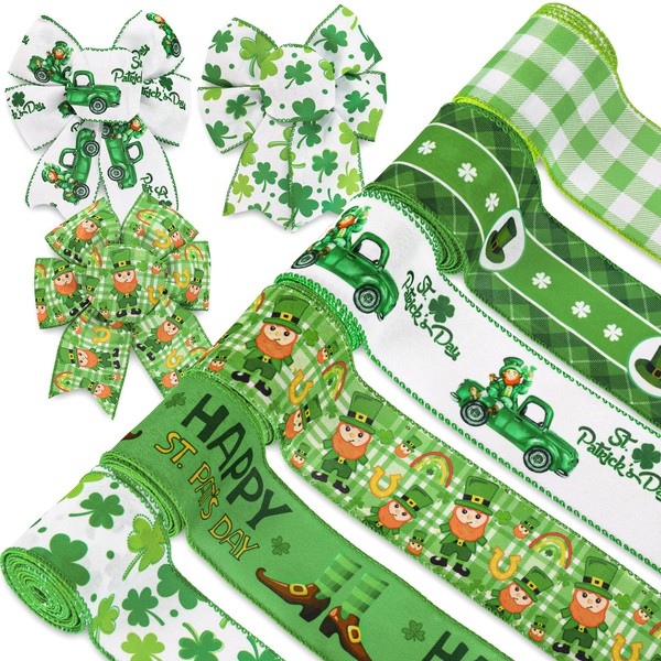 AnyDesign St. Patrick's Day Wired Edge Ribbon 2.5 Inch 36