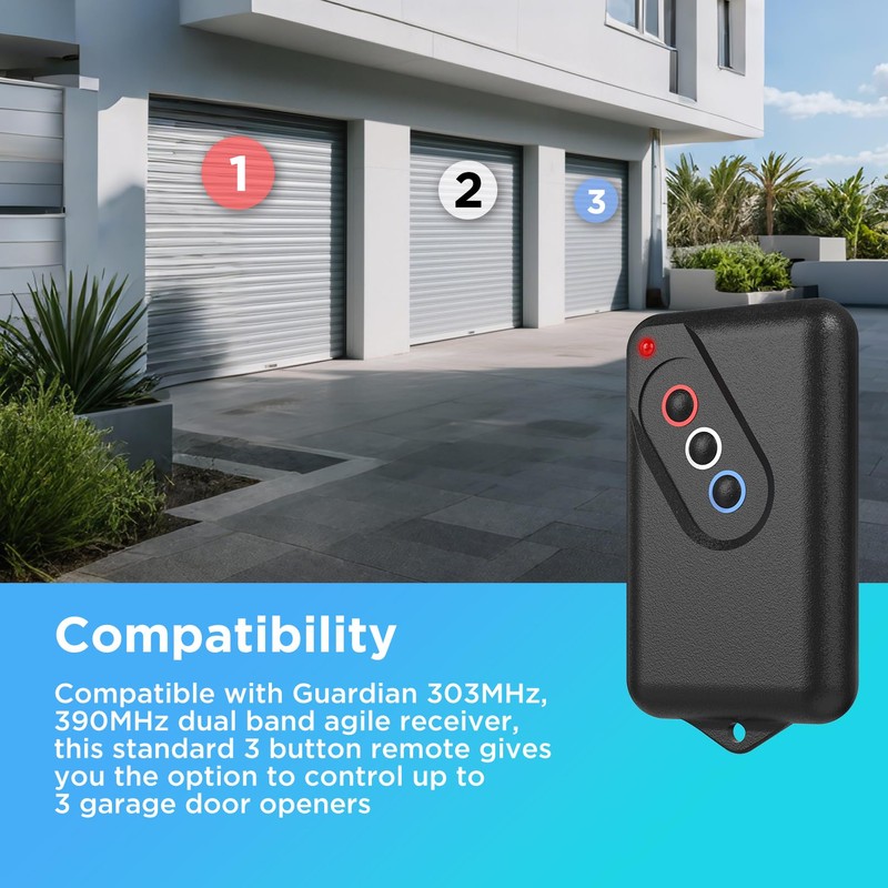Guardian 2211-l Remote Garage Door Opener Transmitter 303MHz, 390MHz Dual