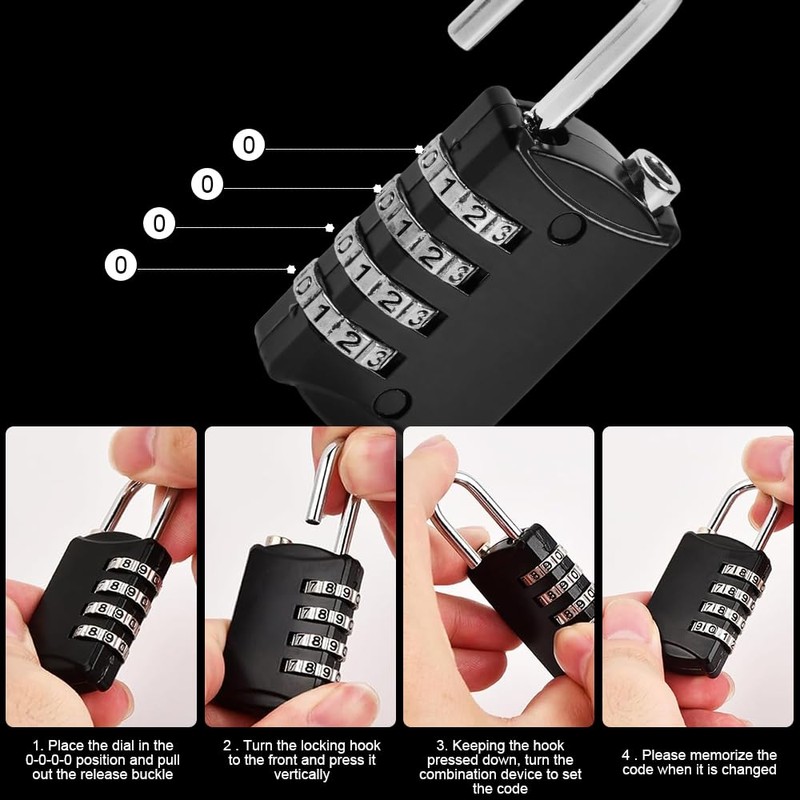 mizikuu Pack of 6 Padlock Combination Lock, 4 Digit Lock