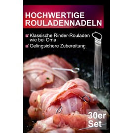 Menz Set of 30 roulade needles, 10 cm, roulade needles, stainless steel, as roulade clip replacement, made in Germany, roulade skewers including storage clip