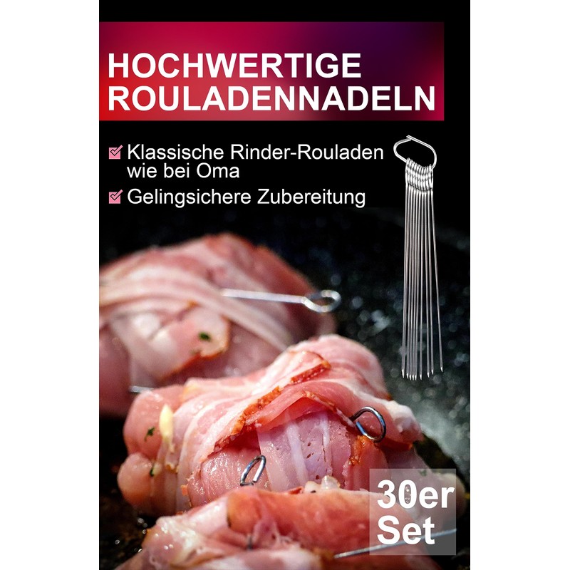 Menz Set of 30 roulade needles, 10 cm, roulade needles,