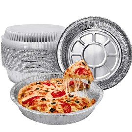 LUCKMETA 9'' Inch Round Tin Foil Pans Disposable Aluminum Pans with Clear Lids (30 Pack), Freezer & Oven Safe - For Baking, Cooking, Storage, Roasting, & Reheating, Recyclable, Pack of 30