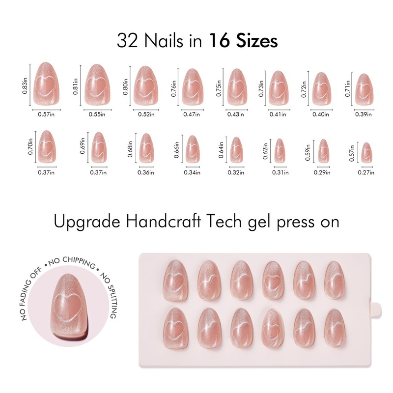 VSALON VSALON Press-On Nails - Short Almond Pink Cat Eye