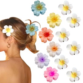 12Pcs Mix Colors Hawaiian Flower Hair Clips, Large Sunflower Claw Clips Accessories for Women Girls Tropical Party Beach Vacation Thick Hair Decoration