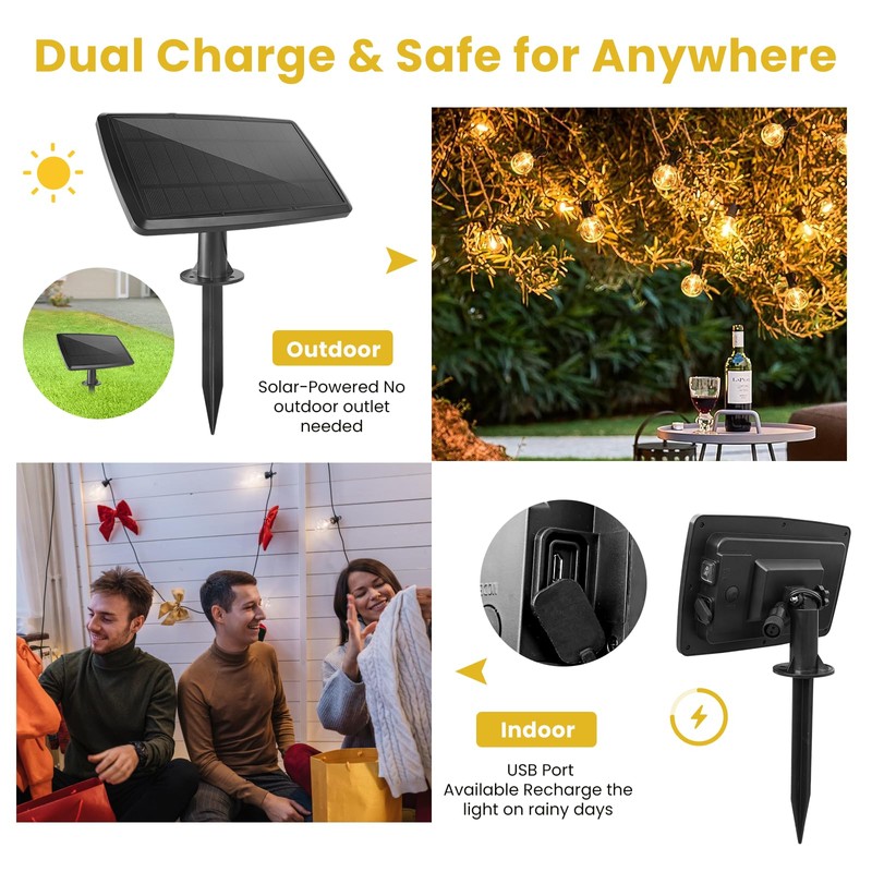 100FT Solar String Lights Outdoor Waterproof with Remote, G40 Solar