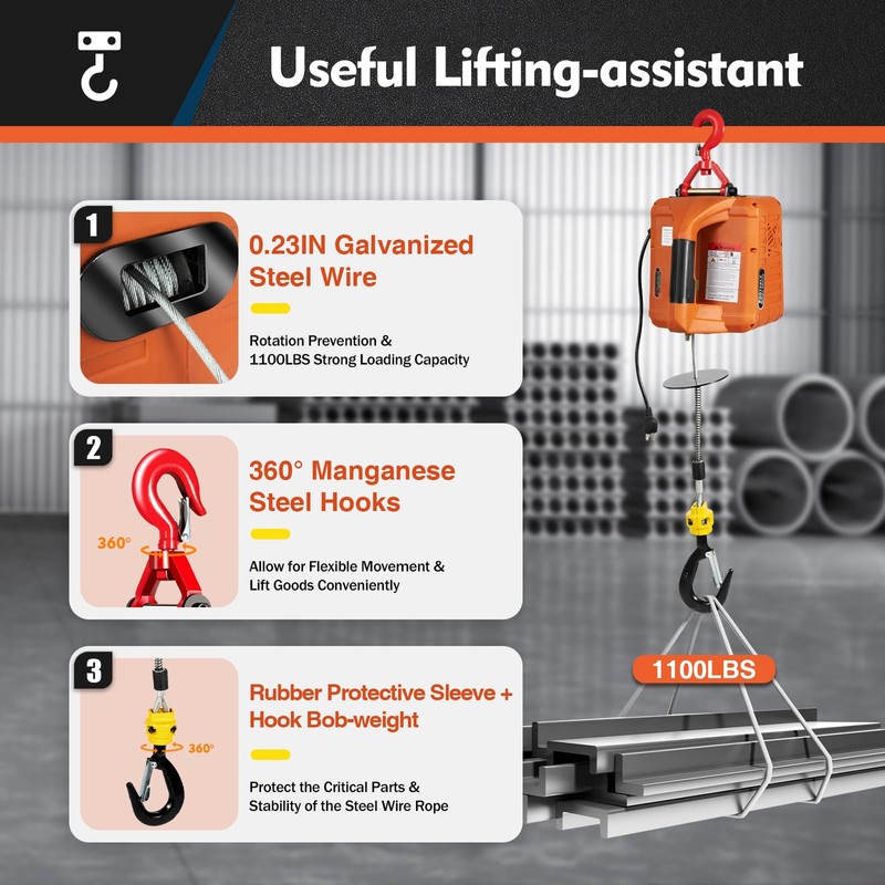 CUBELLIN 2-in-1 Electric Hoist 110V Electric Winch with Wireless Remote