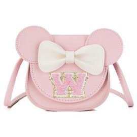 xperry Little Girls Toddlers Mini Crossbody Shoulder Bag Coin Purse with Cute Mouse Ear Bowknot, Letter Version Pink