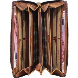 Corno d'Oro 2080 Large women's, men’s leather wallet, RFID protection, long vintage wallet in gift box, brown