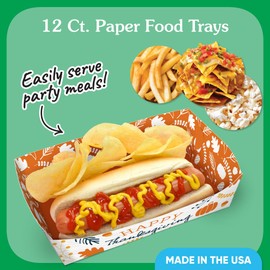 Big Dot of Happiness Happy Thanksgiving Paper Food Trays, Disposable Food Boats for Fall Harvest Party, Double-Sided Meal Holders for Nachos, Hot Dogs, French Fries - 12 Ct