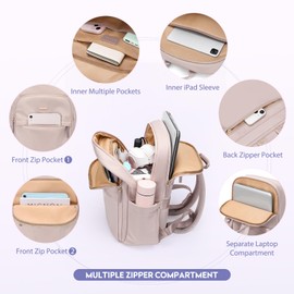 GOLF QUALITY Hiking Travel Backpack for Women Casual Business Weekender Multilayer Laptop Bag,16 Inch,Pink