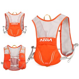 Viiotu Running Vest Backpack, Lightweight Breathable Hydration Vest with Reflective Strips, Multi-Functional Adjustable Running Vests Womens Men for Outdoor Running Hiking Cycling (Orange, One Size)