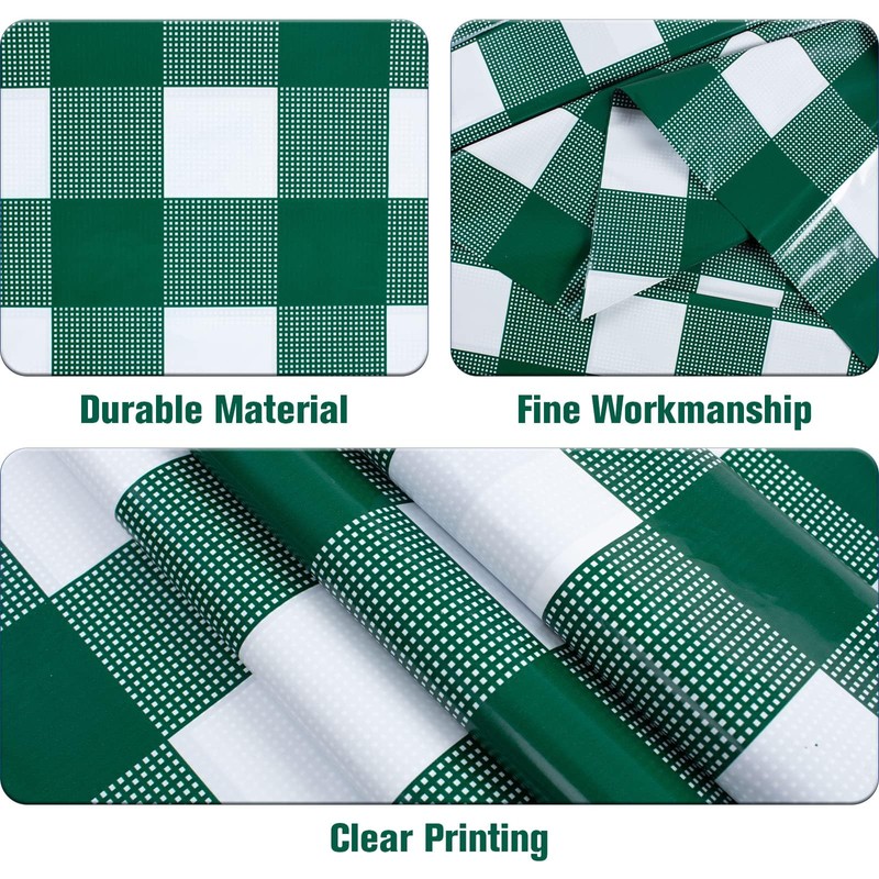 Kesfey Green 54x108 Inch Gingham Tablecloths, Plastic Disposable Checkered Waterproof