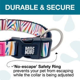 Max & Molly Rainbow Zebra Stripes Dog Collar with Safety QR Code Dog Tag - Soft, Adjustable, & Waterproof Collar, Cute Animal Print Designs for Both Girl and Boy Dogs & Puppies, Small