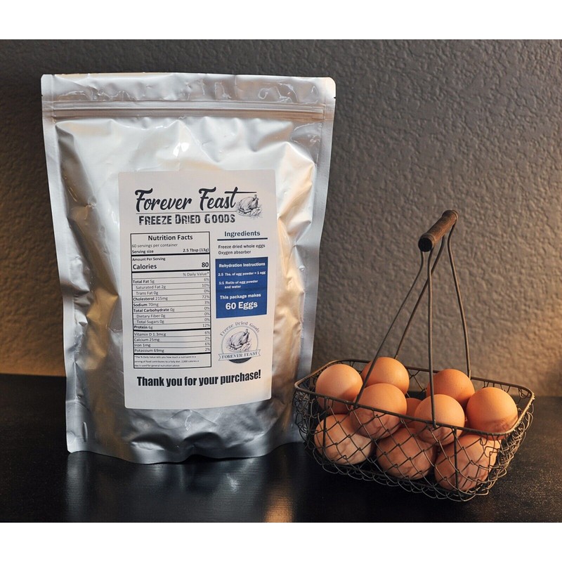 Forever Feast Premium Freeze-Dried Powdered Eggs, Makes 60 Eggs, Long