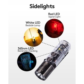 RovyVon A26 EDC Taschenlampe USB C wiederaufladbar, helle LED Taschenlampe 850 mAh Akku Schlüsselanhängerlicht Taschenlamp Batteri für EDC Trage mit Magnetclip (365 nmU/rote/weiße Seitenlichter)
