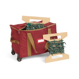 Covermates Keepsakes Rolling Christmas Light Storage Bag – Heavy-Duty 600D Polyester with Reels, Wheels, Carry Handles & ID Window – Holiday Light Organizer, Red