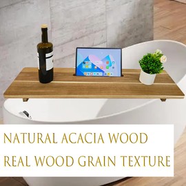 Acacia Wood Bathtub Tray 36x9 Inch Bath Caddy for Freestanding Tubs, Wine Glass Holder & Phone Stand, Natural Bath Accessories with Anti-Tipping Design, Spa Gift for Home Relaxation (Original)