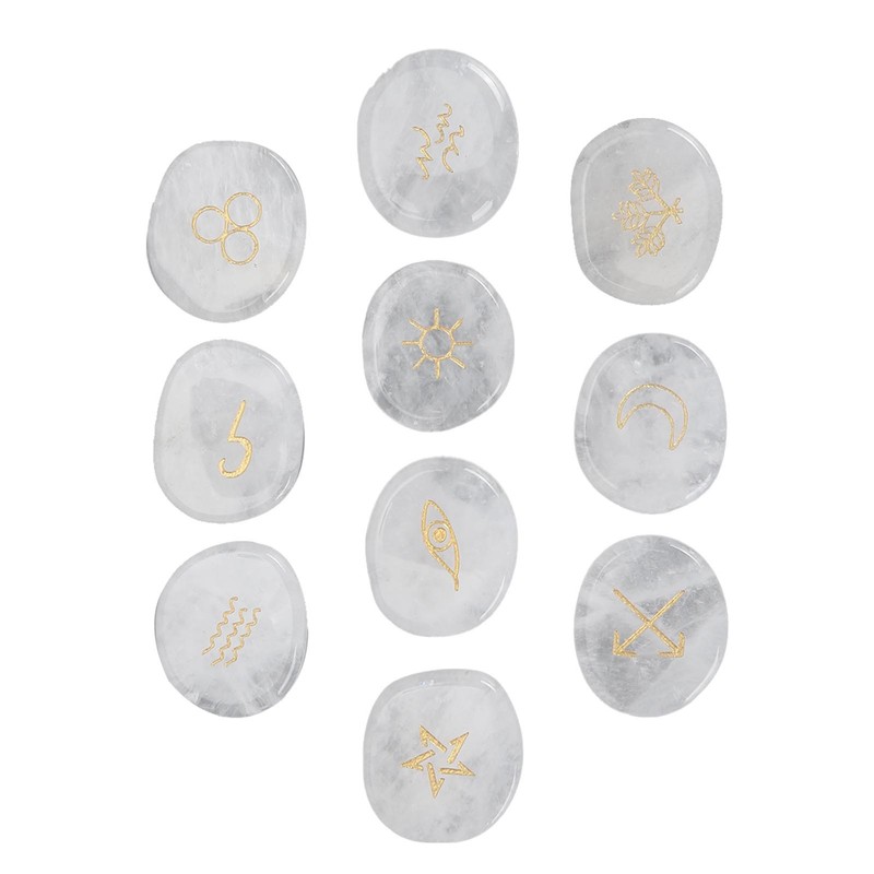 10Pcs Engraved Rune Stones Palm Stones Healing Witch Rune Stone