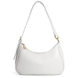 Women's Crescent Shoulder Bag Vegan Leather Chain Cross body bag Convertible Handbag (White)