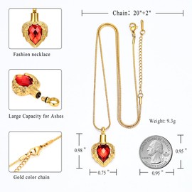 Gold Angel Wings Glass Heart Urn Pet/Human Cremation Pendant Necklace Jewelry for Ashes