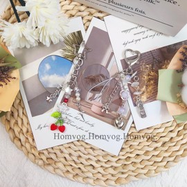 cioatu Cute Keychain Aesthetic Y2K Keychain Accessories Cute Heart Butterfly Strawberry Bear Key Chain for Keys Bags Women Gifts (2PCS Cherry Heart)