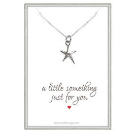 Sterling Silver Starfish Necklace, Tiny Plain Starfish Necklace for Women, 18 Inches