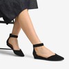 DREAM PAIRS Women's Black Nubuck Low Wedge Ankle Strap Flats