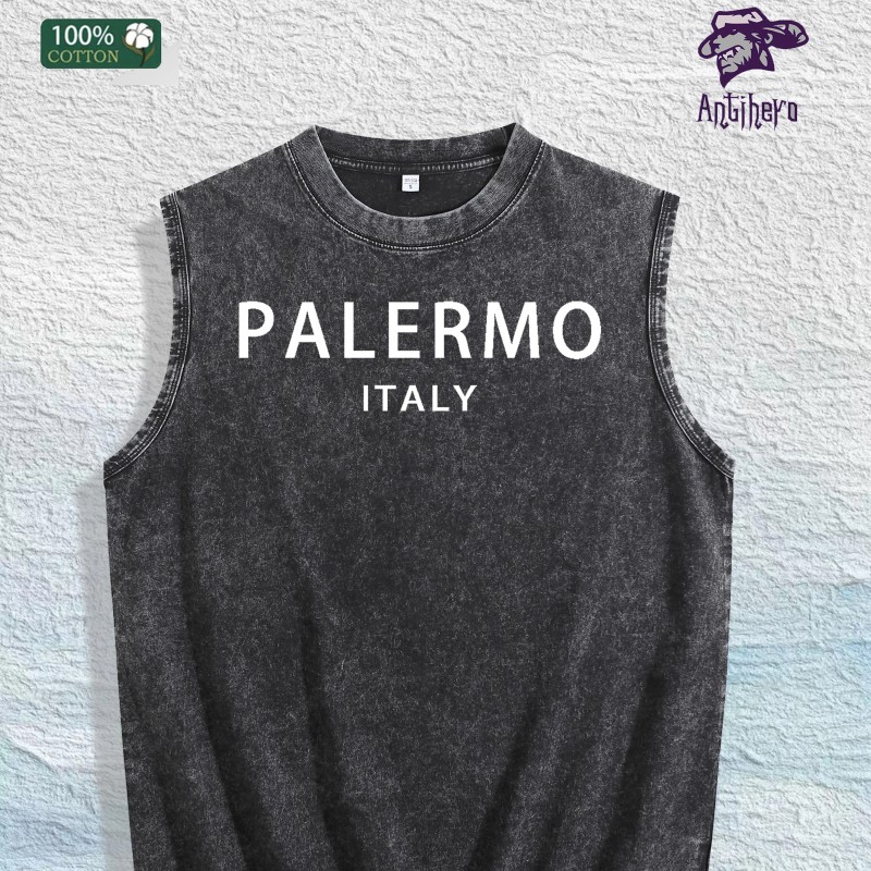 Palermo Italy Graphic Washed Vest US Warehouse 3 Colors Cotton
